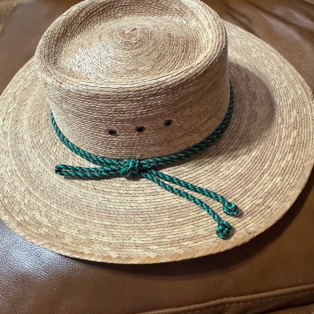 Stylish Tan Straw Hat with Green Accent